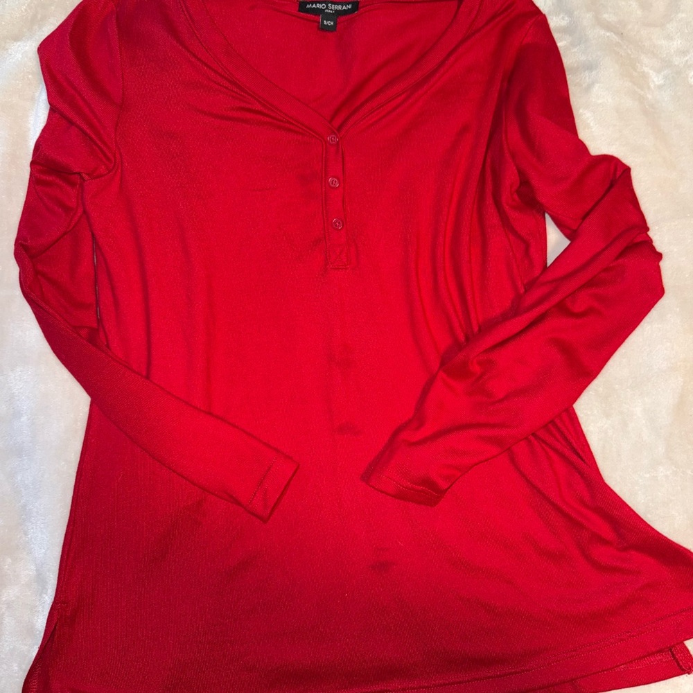 Red Long Sleeve Polo Blouse